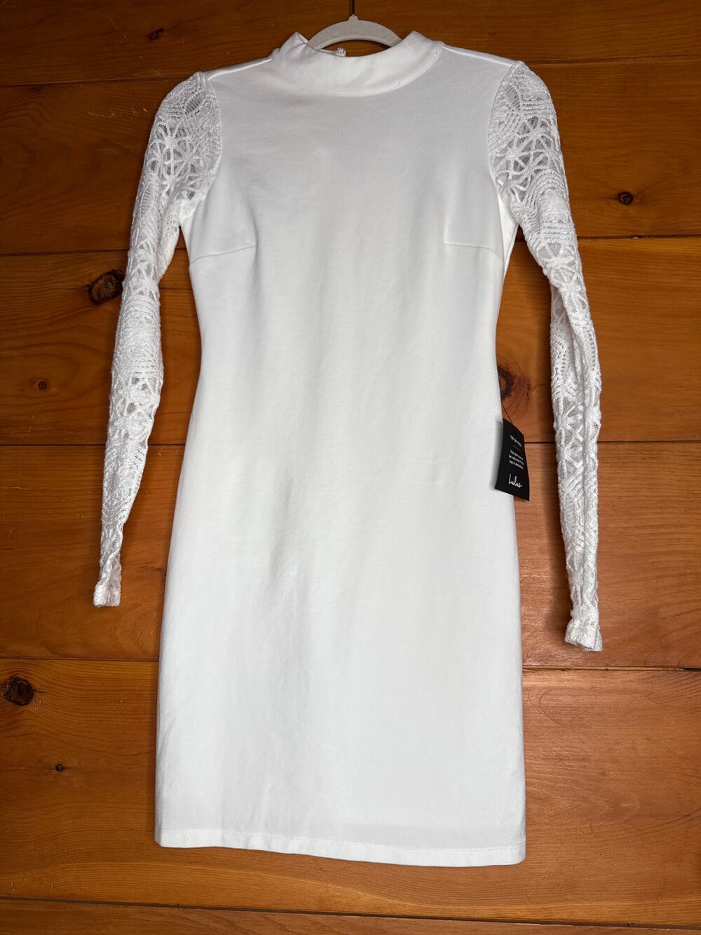 NWT Lulus Lace Up Your Sleeve White Lace Long Sleeve Bodycon Dress Cocktail XS